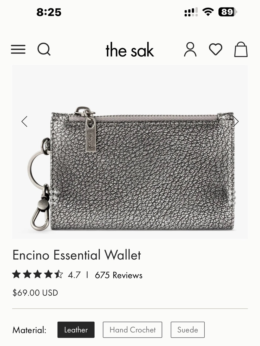 The Sak Encino Metallic Silver Zip wallet
